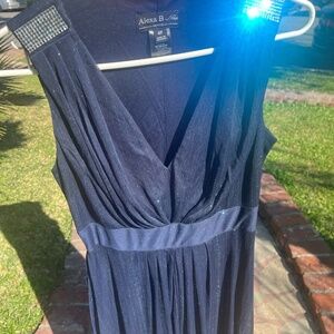 Alexa B Petite Navy Sparkle Evening Dress – Rhinestone Shoulder Detail, Size 4P